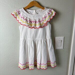 Janie and Jack Girls Dress White Embroidered Ruffle Scalloped Trim Size 4